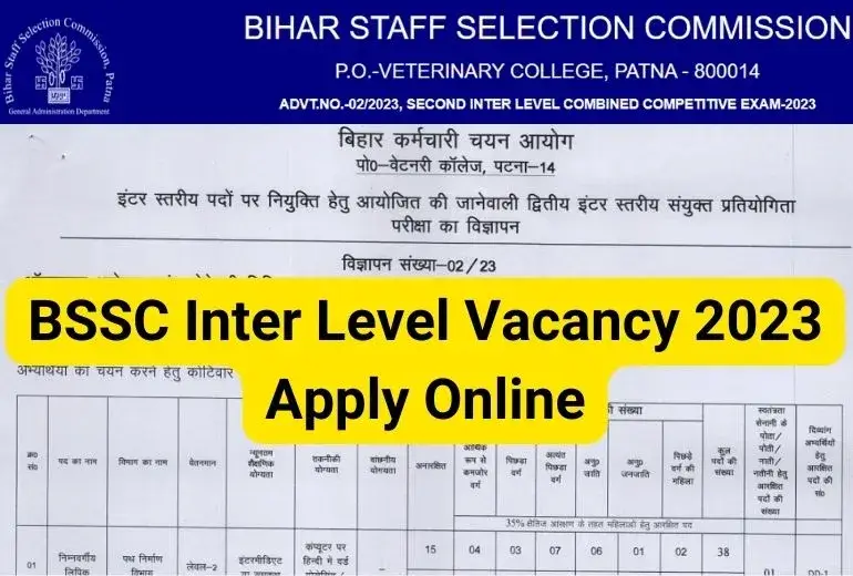 BSSC Inter Level Vacancy 2023 [11098 Post] Apply Online @bssc.bihar.gov.in